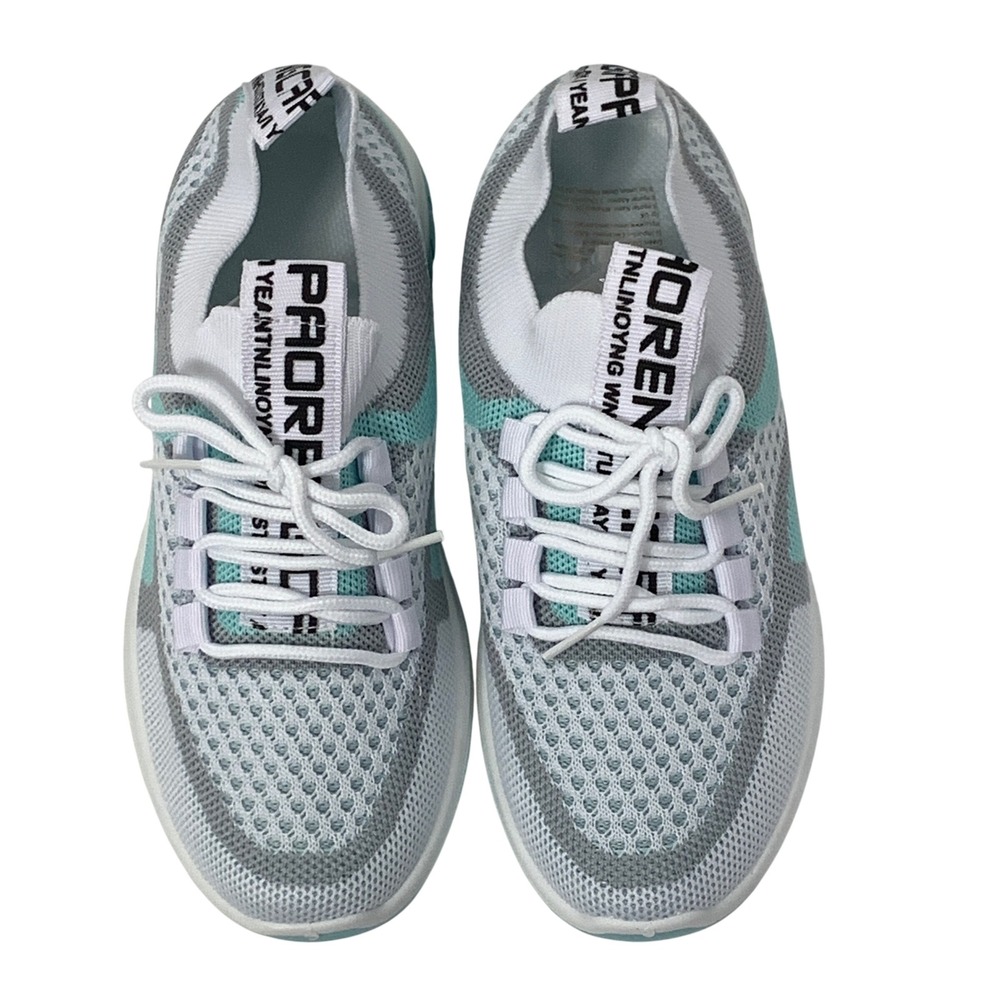 Zosivc Athletic Sneakers Girls 4 White Teal Gray Mesh Knit Running Shoes - Picture 2 of 8